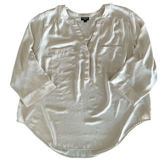 Torrid Blouse 1X Harper Pullover 3/4 Sleeve Sheer Flowy Pastel Pink Office Chic - Picture 4 of 11